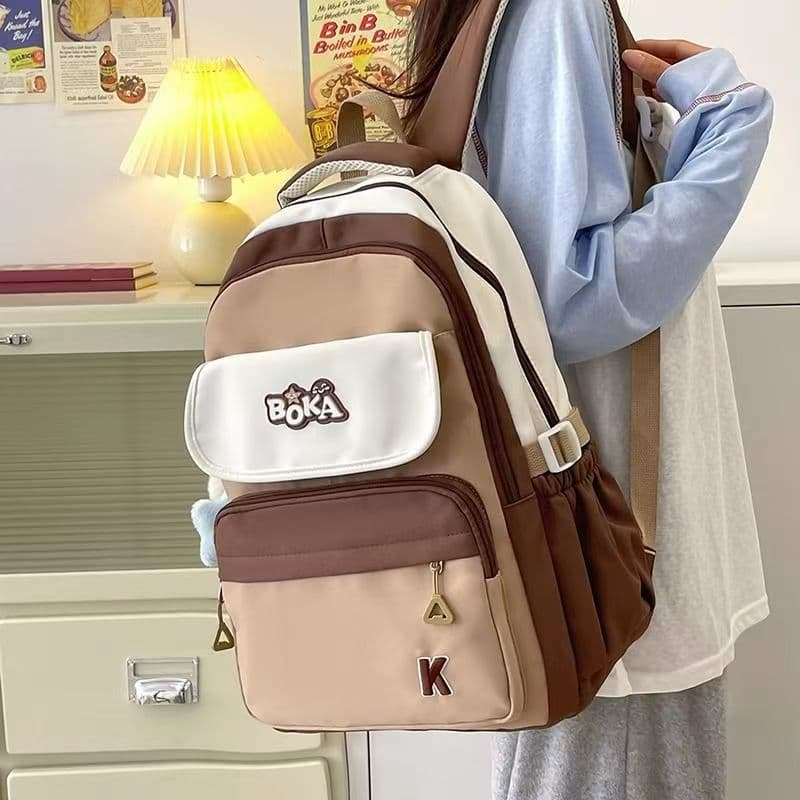 Japanese cute girl schoolbag female Korean version retro contrast color high school student junior high school student backpack large capacity backpack