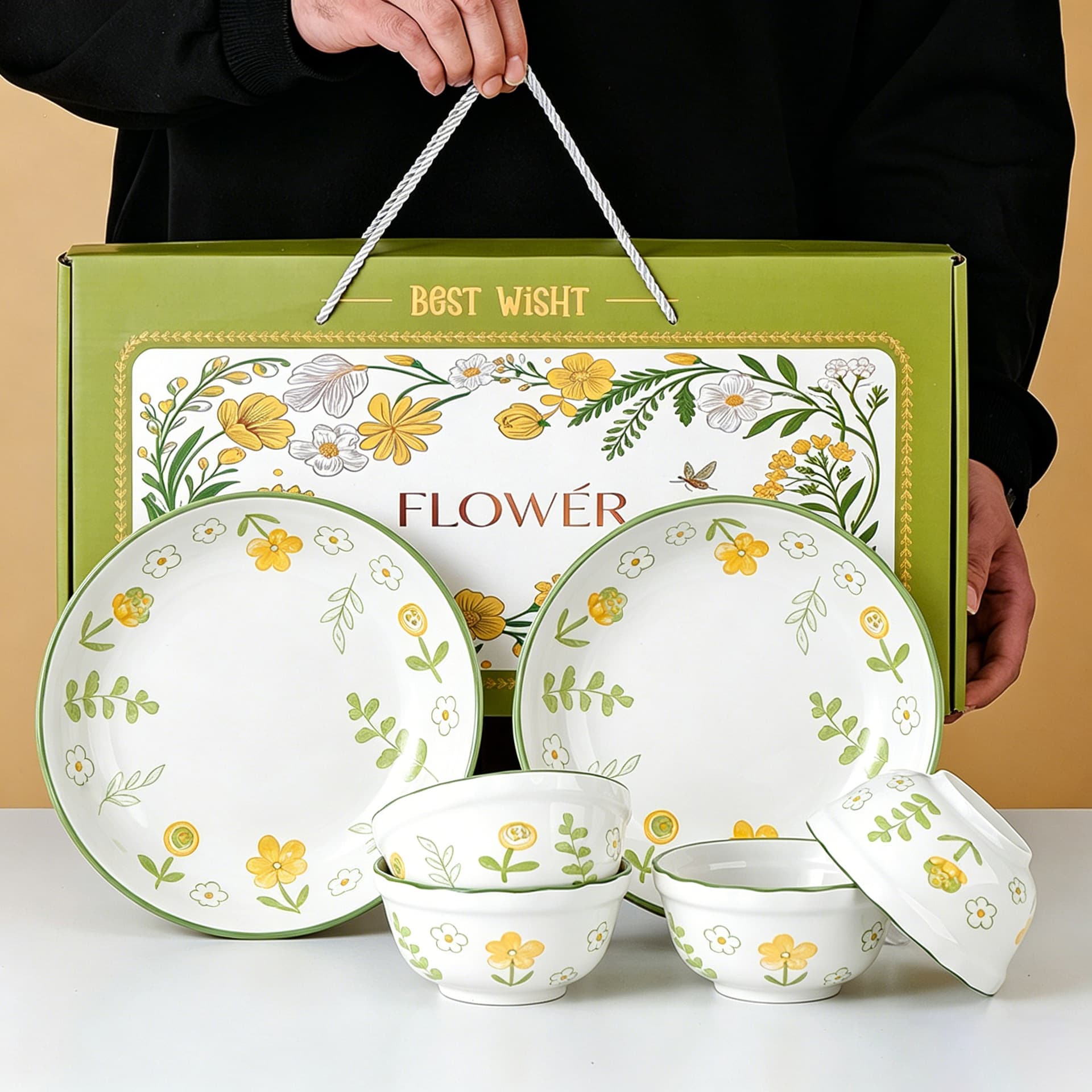 Newlywed wedding gift tableware gift box small fresh ceramic bowl, plate and spoon set engagement souvenir for the bride’s best friend