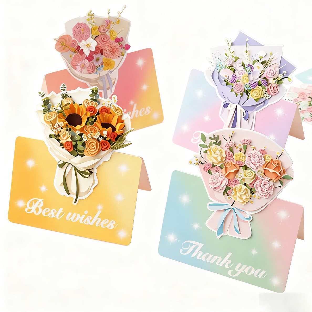 Cross-border new three-dimensional flower thank you greeting card Amazon after-sales English thank you card flower shop congratulation card