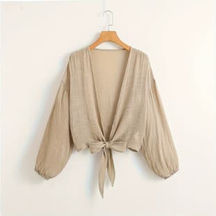 European and American Cross-border Trade New Summer Elegant Cardigan Loose Cover-up Thin Long Sleeve Tie-top Women's Outerwear