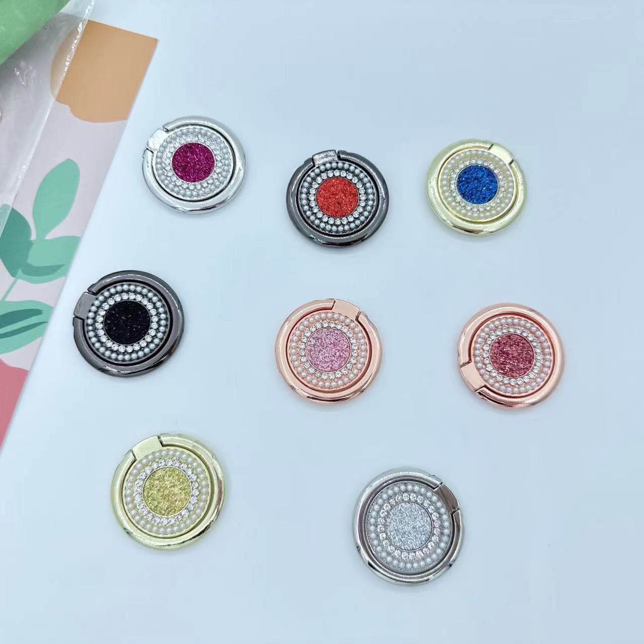 New Glitter Metal Ring Holder Phone Stand, Adhesive 360° Rotating Anti-Fall Foldable Desktop Support