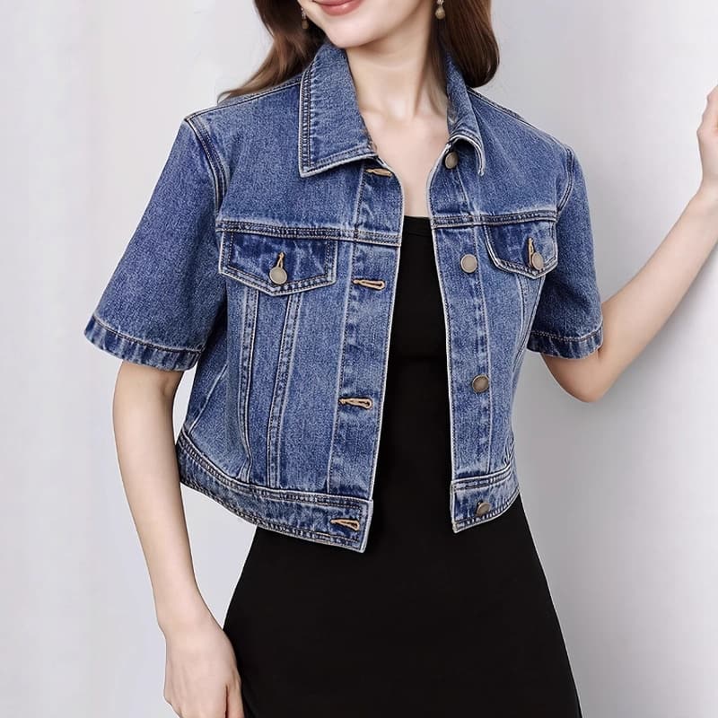 Short Sleeve Denim Jacket for Women Spring Summer 2025 New Design Sense Loose Fitting Slimming Top Denim Jacket Trendy