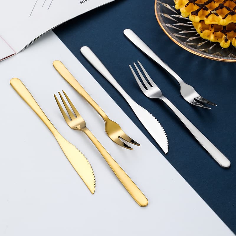 LOGO Creative Stainless Steel Mooncake Knife and Fork, Gold Cutlery Small Fork, Two-Prong Fruit Fork, Dessert Fork, Fruit Fork