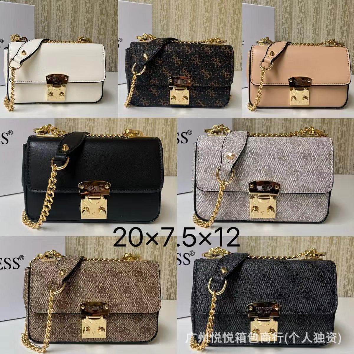 Foreign trade guesser's new fashion printed small square bag spliced chain camera bag letter shoulder crossbody armpit bag