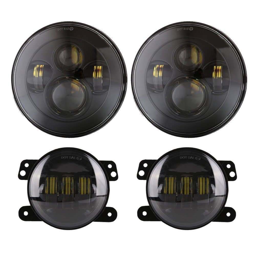 Compatible with 7-inch Wrangler Headlight, 7-inch LED Headlamp + 4-inch Fog Light Bumper Light, Angel Eye Set
