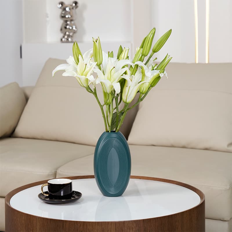 Plastic Vase Nordic Style Creative Large Belly Flower Arrangement Container Decoration Dry and Fresh Flower Vase Imitation Glaze Imitation Porcelain Flower Pot