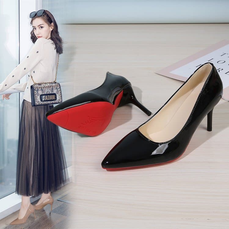 Cross-border Red Sole High-end Sense Elegant Flats, Black Heels, Large Size Pointed Toe High Heels, Stiletto for Women