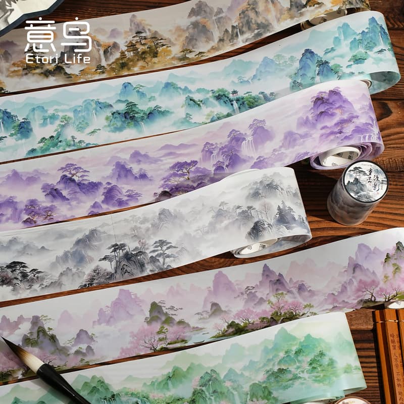 Etori Tape One Pillow Green Mountain Series Natural Mountain PET Landscaping Handbook Decoration Material Sticker 6 Types