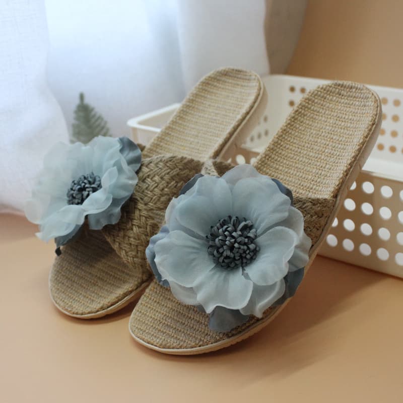 Linen Slippers with Floral Design, Spring and Summer Indoor Breathable Home Slippers, Comfortable New Style, Bohemian Chic Slippers
