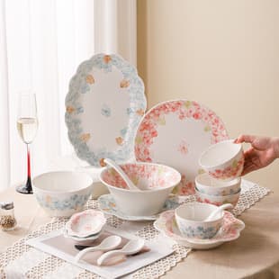 High-Quality Ceramic Embossed Rice Bowl and Plate Dinnerware Gift Set for Housewarming, Soup Bowls and Plates Wholesale