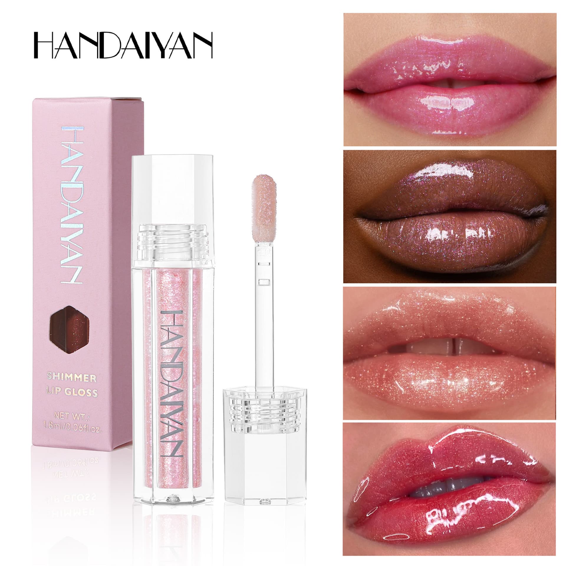 Cross-Border Pearl Lip Gloss Moisturizing Shimmer HANDAIYAN 6-Color Lip Gloss Transparent Hydrating Easy to Color Pearl Lip Gloss