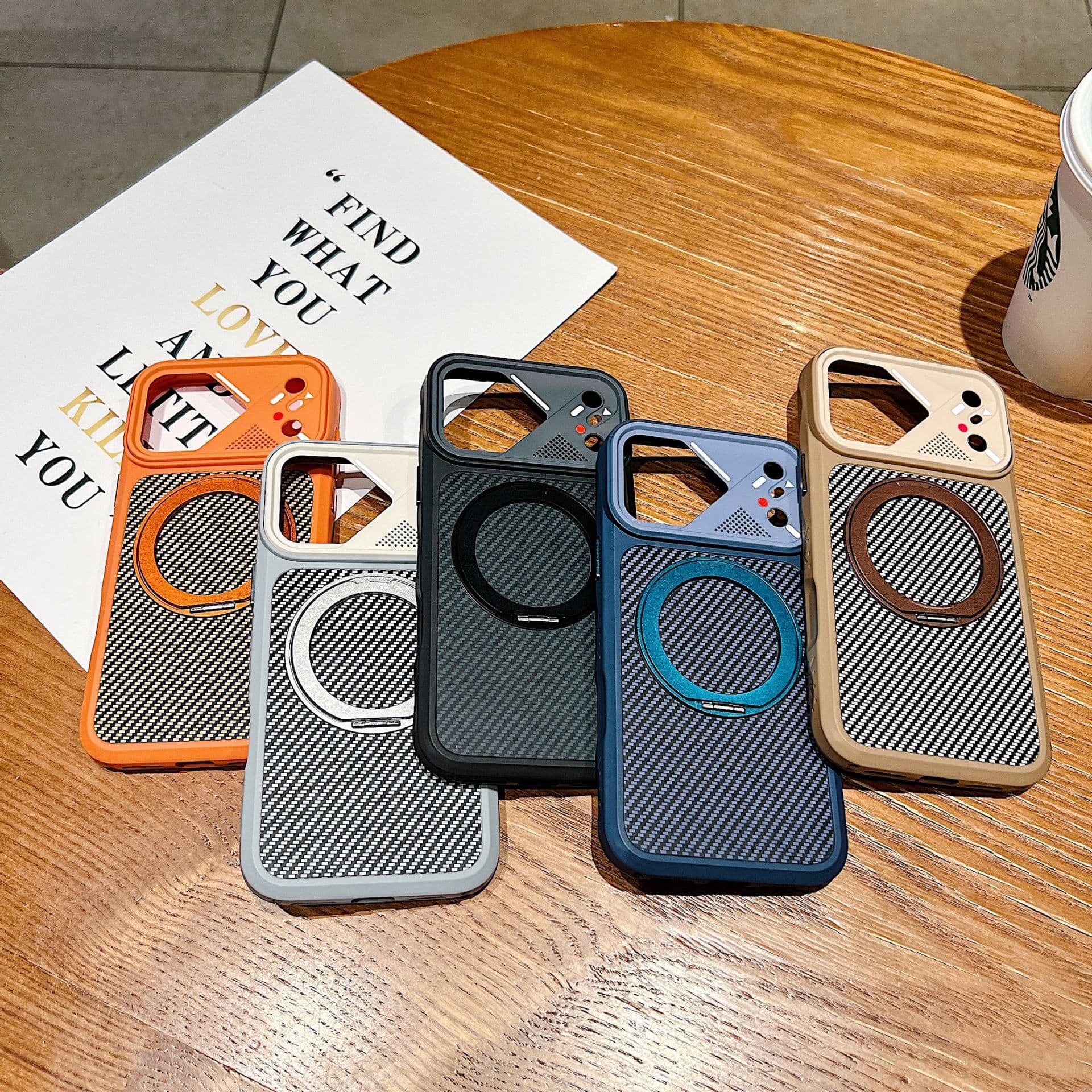 Electric Texture Carbon Fiber Case for iPhone 17 Pro Max, iPhone 16 PM Rotating Magnetic Stand Protective Cover
