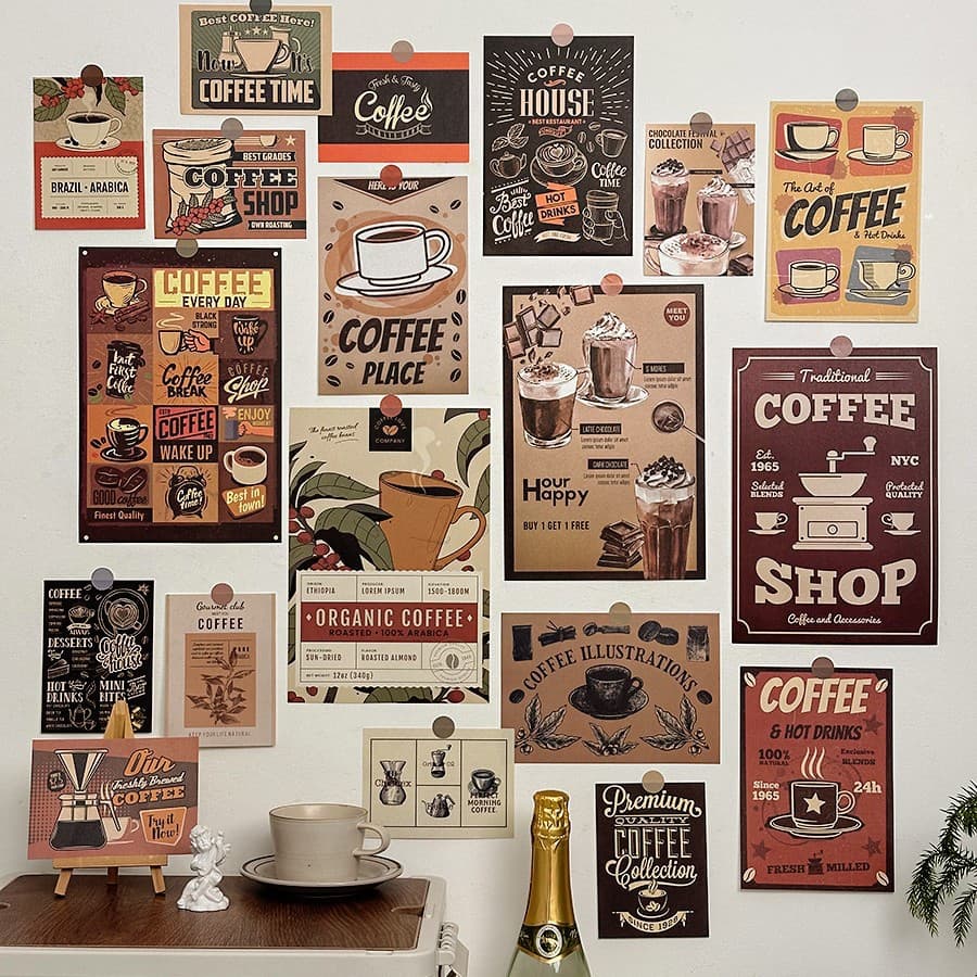 Cute Days Retro Sweet Baking Vintage Wall Stickers, Ins American Style Coffee Wall Decals and Postcards
