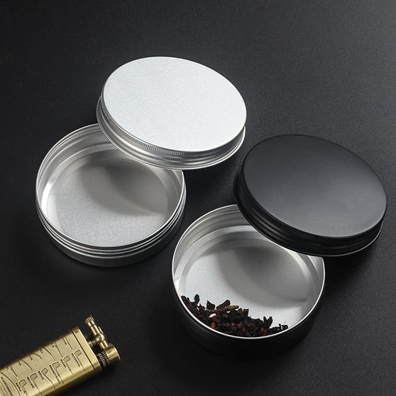 Portable aluminum alloy tobacco storage box, round threaded moisture-proof storage container.