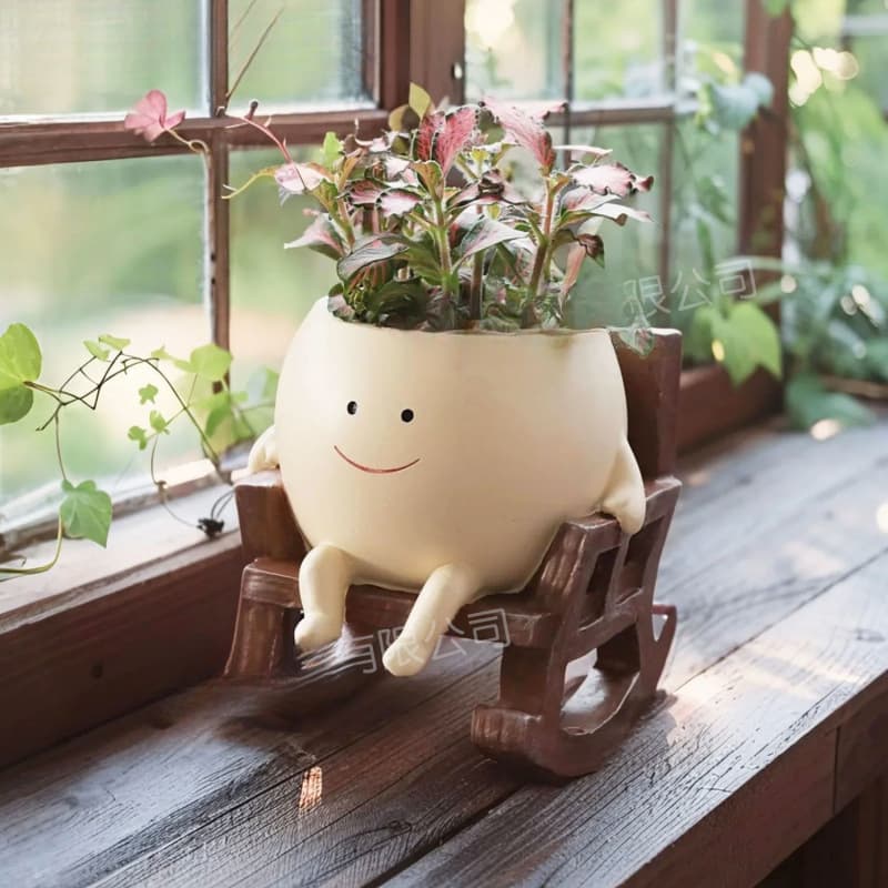 Rocking Chair Smiley Creative Small Flower Pot, Cute Succulent Planter for Balcony, Indoor, Courtyard, High-Aesthetic Durable Garden Pot Decoration