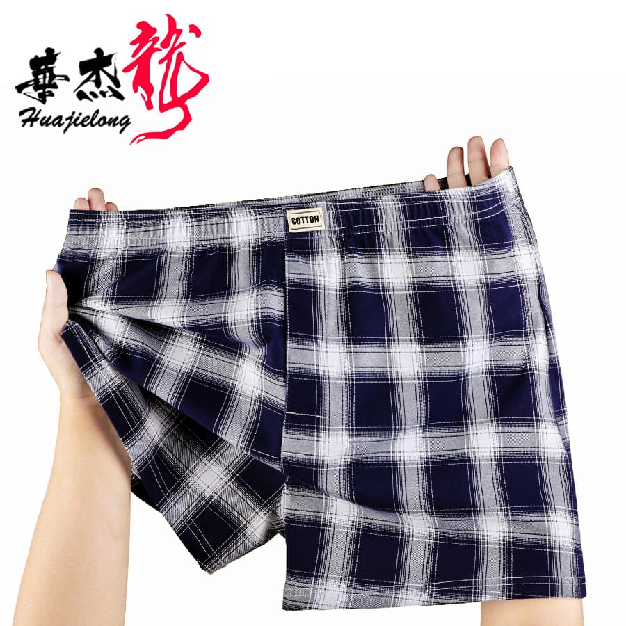 New Hua Jie Long Men's Underwear Checkered Wholesale Mid-Rise Men's Plus Size Breathable Men's A-Line Shorts Drop Shipping Available