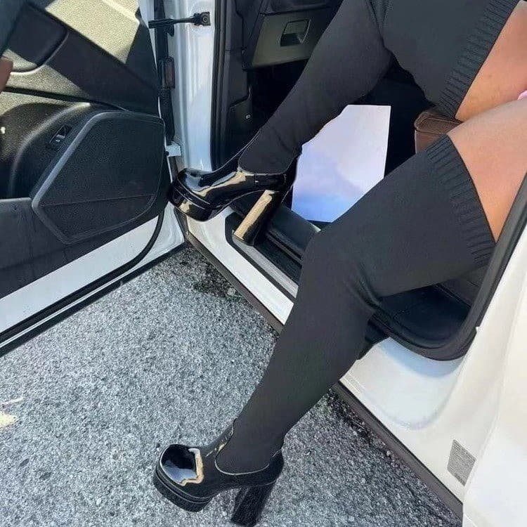 Cross-Border Trade Plus Size Women's Shoes Chunky Heel Over-the-Knee Boots, Platform Slim Long Boots, Sexy Knitted Elastic Sock Boots