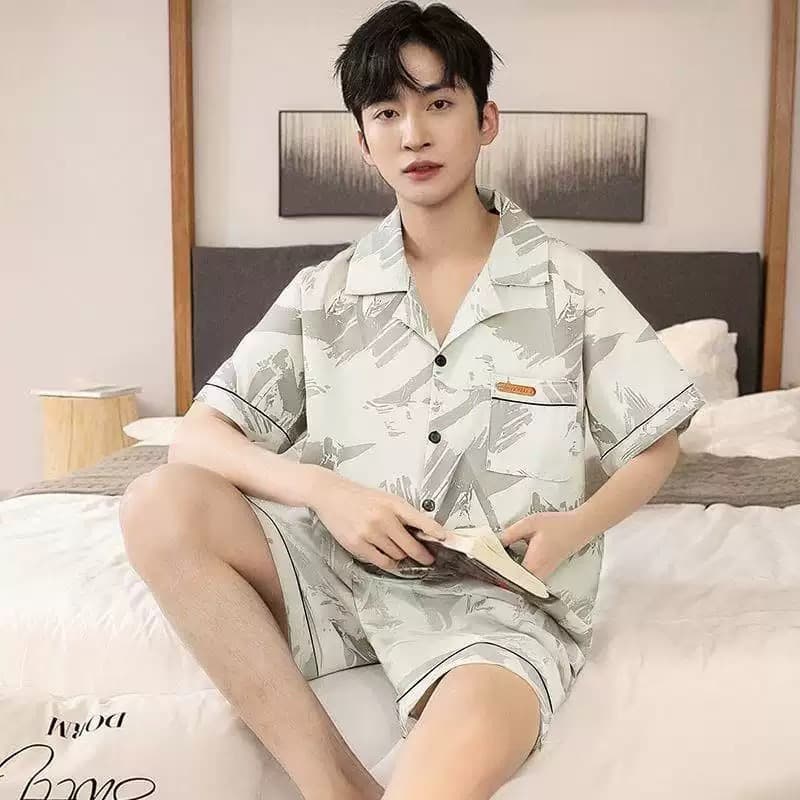 Men's Summer Pajamas Short Sleeve Shorts Ice Silk Thin Silk Men's Large Size Loose Home Wear Two-Piece Set