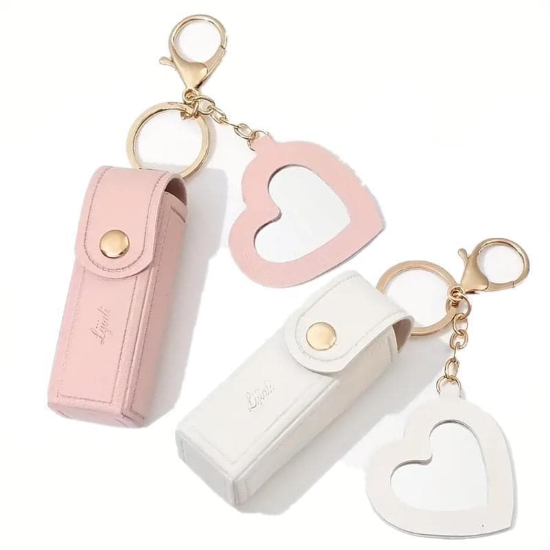 Mini Lipstick Holder with Heart Mirror 2 Counts Set