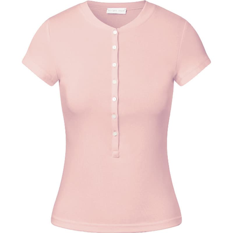 LC811 Summer New Round Neck Slim High Elastic Henley Collar Short Sleeve Tight Stretch T-Shirt-H601 92% Viscose 8%