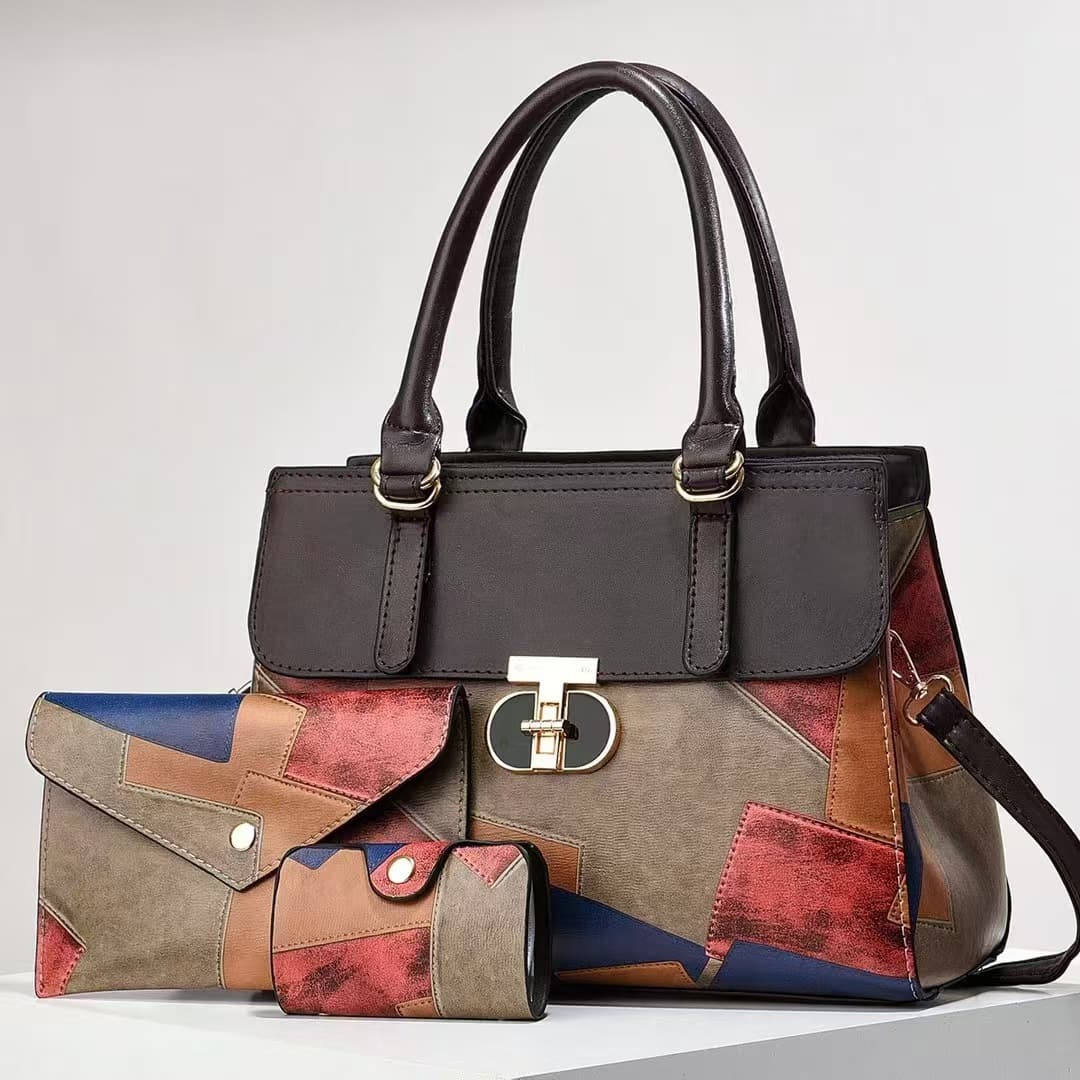 Handbag bag, fashionable new style, contrasting color stitching, mother-in-law bag, retro versatile shoulder bag, foreign trade women's bags