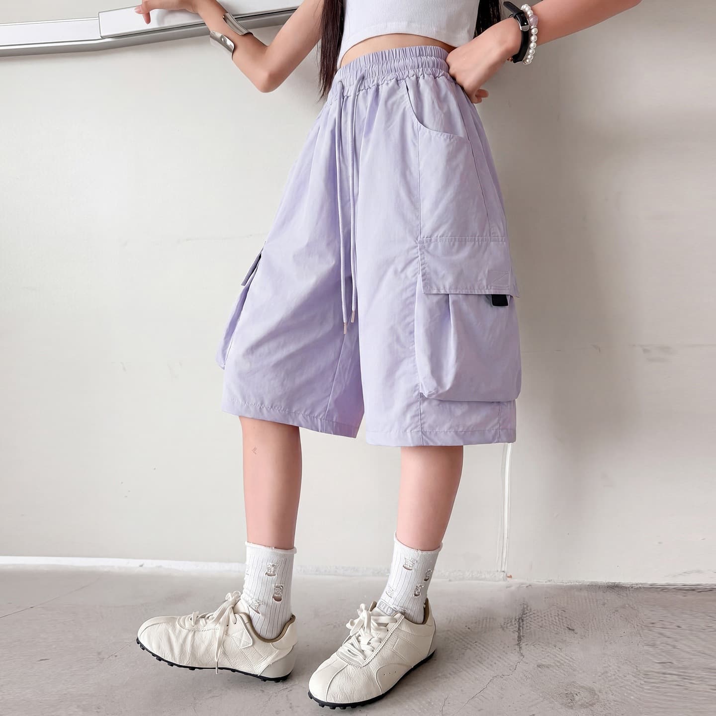 Girls' Summer Thin Shorts, Knee-Length Cargo Pants for Big Girls, 12-Year-Old Middle School Students, Mid-Length Pants