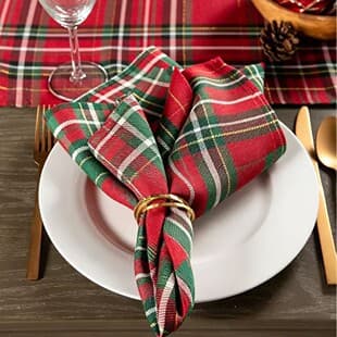 Cross-border Exclusive Gold Thread Fabric Christmas Napkin Red Scottish Plaid for Holiday Table and Kitchen Decoration