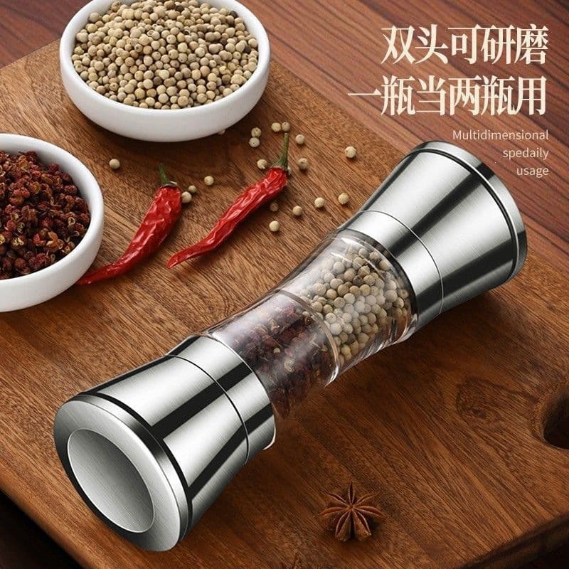 304 Stainless Steel Glass Crusher Pepper and Sichuan Pepper Dual-Head Grinder Barbecue Seasoning Grinding Bottle Coffee Grinder