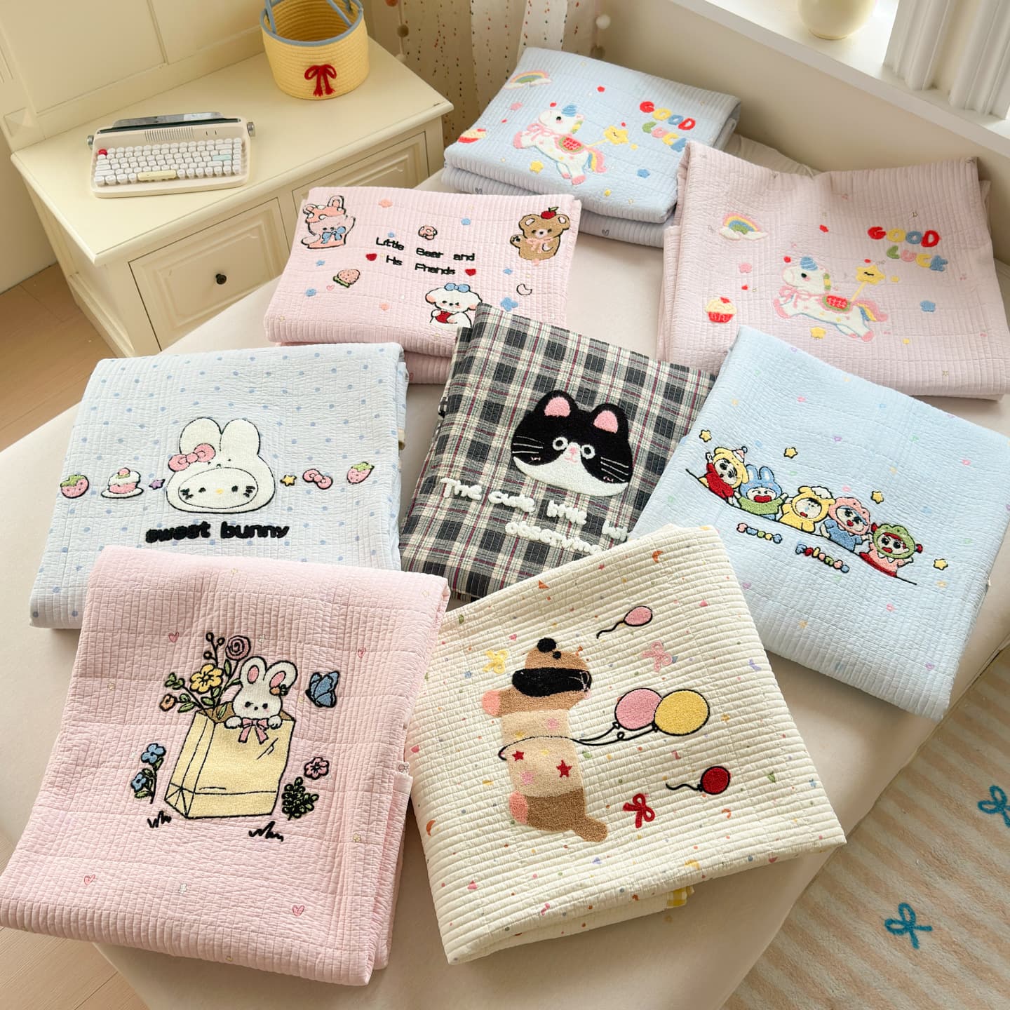 Double-Sided Pure Cotton Embroidered Bed Cover Single Piece 2025 New Cartoon Pure Cotton Quilted Thick Bed Sheet Cotton Mattress Pad