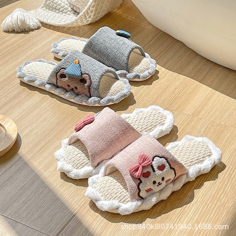 New cute couple linen slippers, home wear, non-slip, wood flooring, household cotton and linen slippers for men.