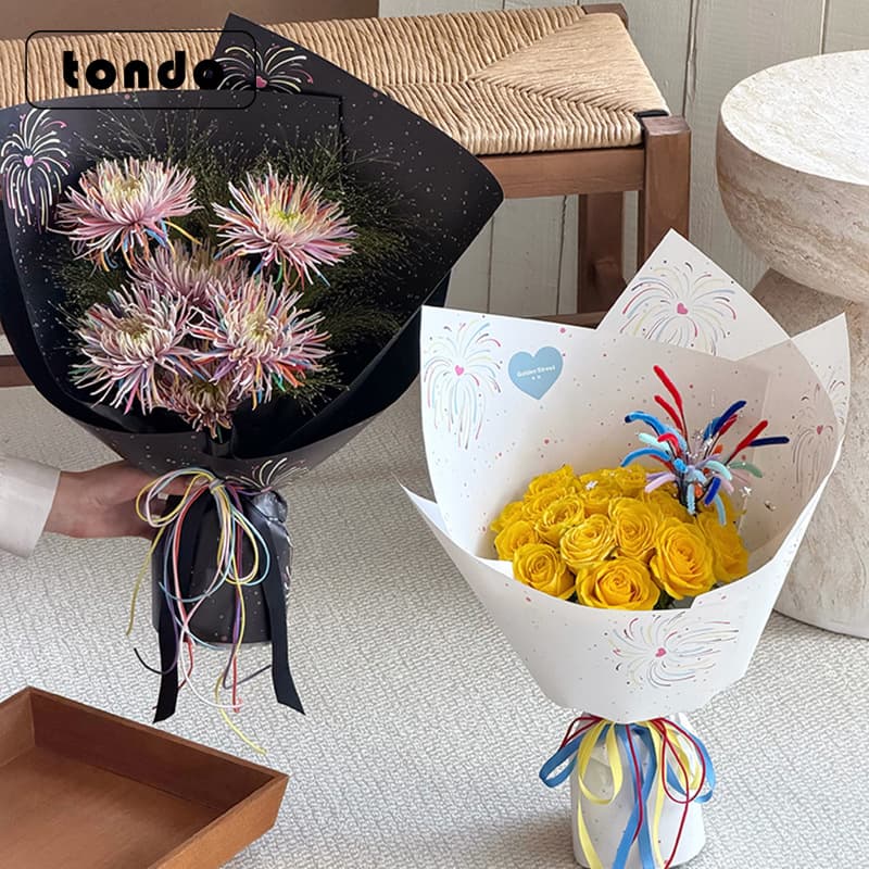 120g Fireworks-Shaped Paper with a High-End Feel, New Year's Colorful Fireworks Printed Wrapping Paper, Stiff Flower Packaging Paper