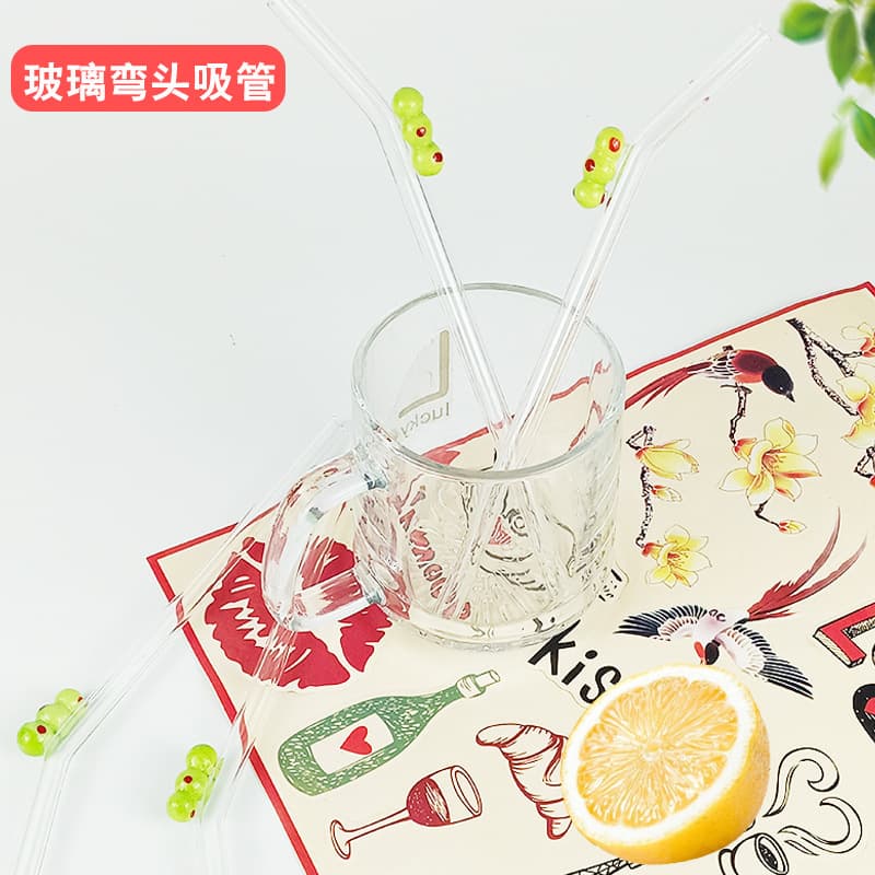 Factory Wholesale Green Caterpillar Borosilicate Glass Straws for Pregnant Women, Kids, Juice and Beverages, Colorful Glass Straws