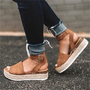 Export Plus Size Women's Thick Sole Sandals One-Strap Wedge Heel Rope Light Sole High Heel Sandals European American Style