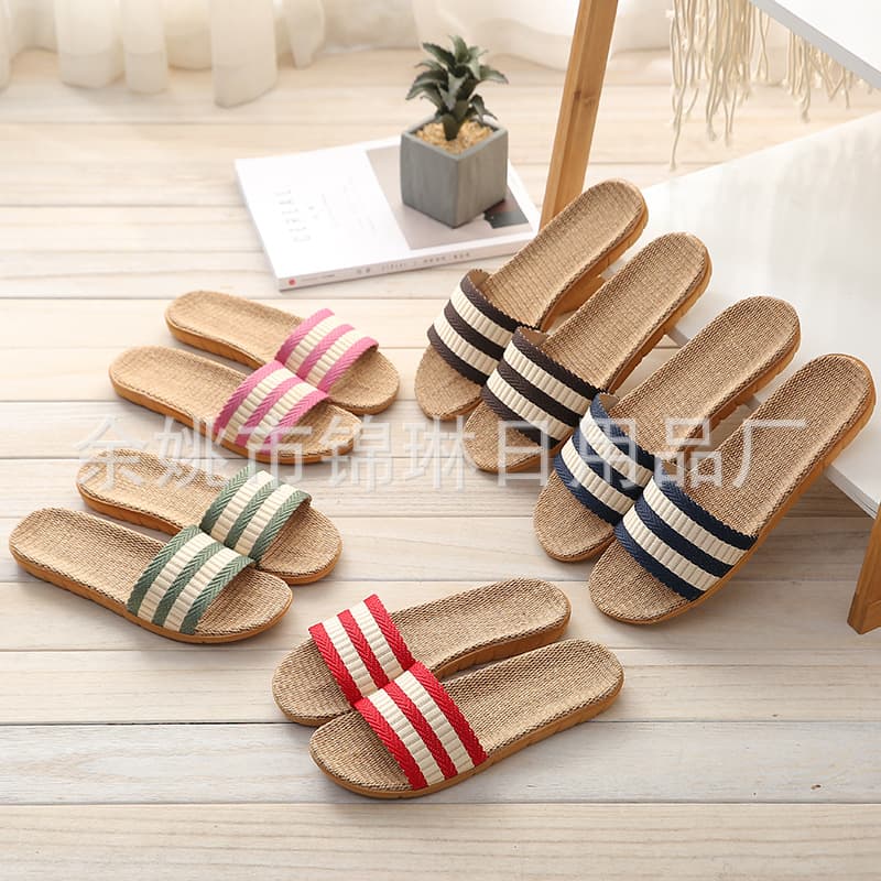 Women's Couple Indoor Home Linen Slippers, Thick Sole Elevated, Wood Floor Slippers, EVA Four-Season Slippers