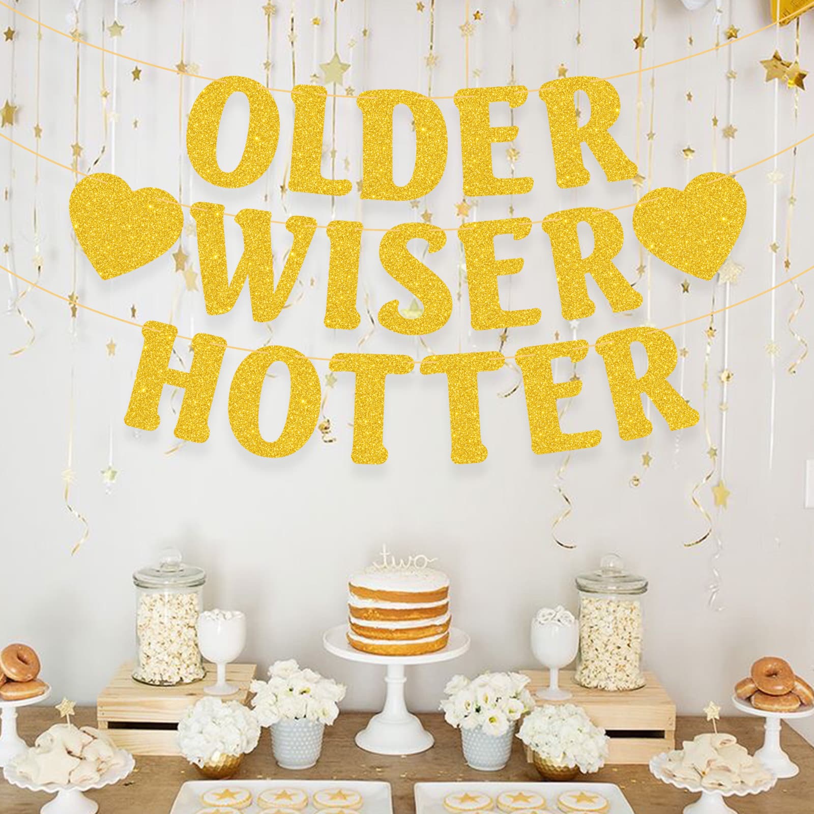 Amazon New Older Wiser Hotter Gold Glitter Birthday Banner Age Number Gold Glitter Banner