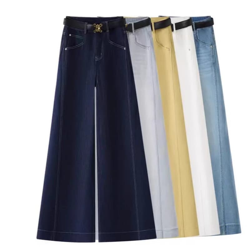 Slightly fat girls' loose wide-leg high-waisted jeans 2025 summer new thin style drapey women's floor-length pants