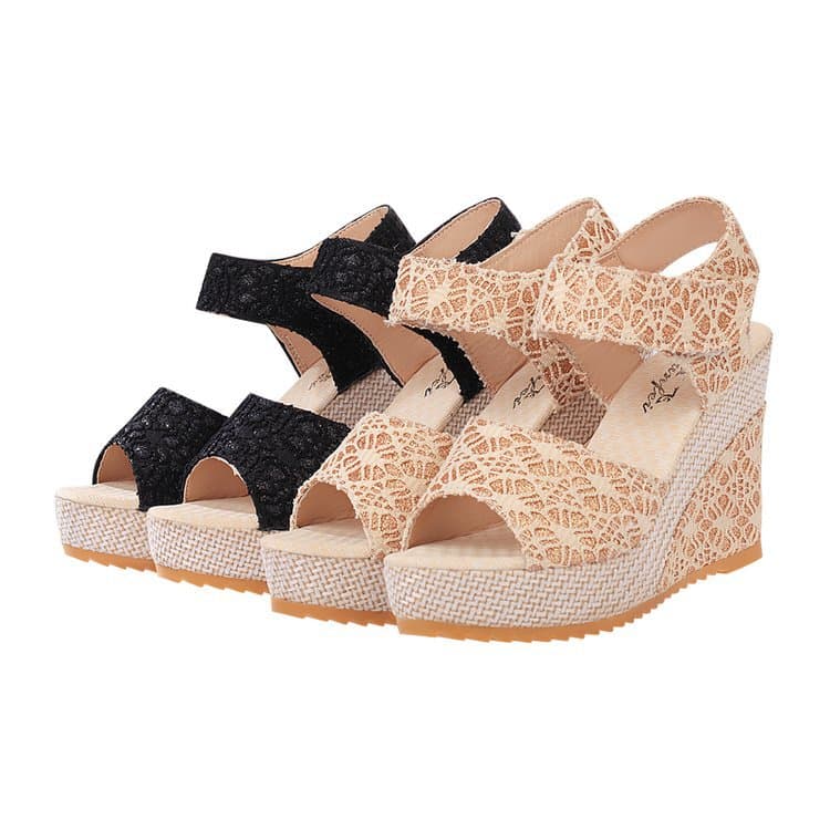 Velcro platform platform shoes breathable lace hollow heel sandals women 2022 summer wedge sandals