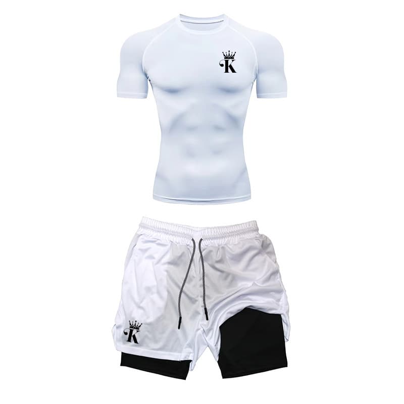 2 in 1 Shorts Compression T-Shirt Men's Sports Suit Quick Dry Running Suit Activewear Gym Running