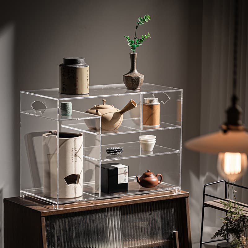 Transparent acrylic desktop tea set teacup storage rack display shelf teapot showcase elegant curio shelf