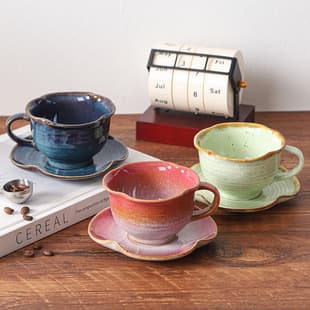 Japanese Sakura Kiln-Transformed Coffee Cup and Saucer Set High-End Vintage Ceramic Tea Cup American-Style Latte Art Cup Wholesale