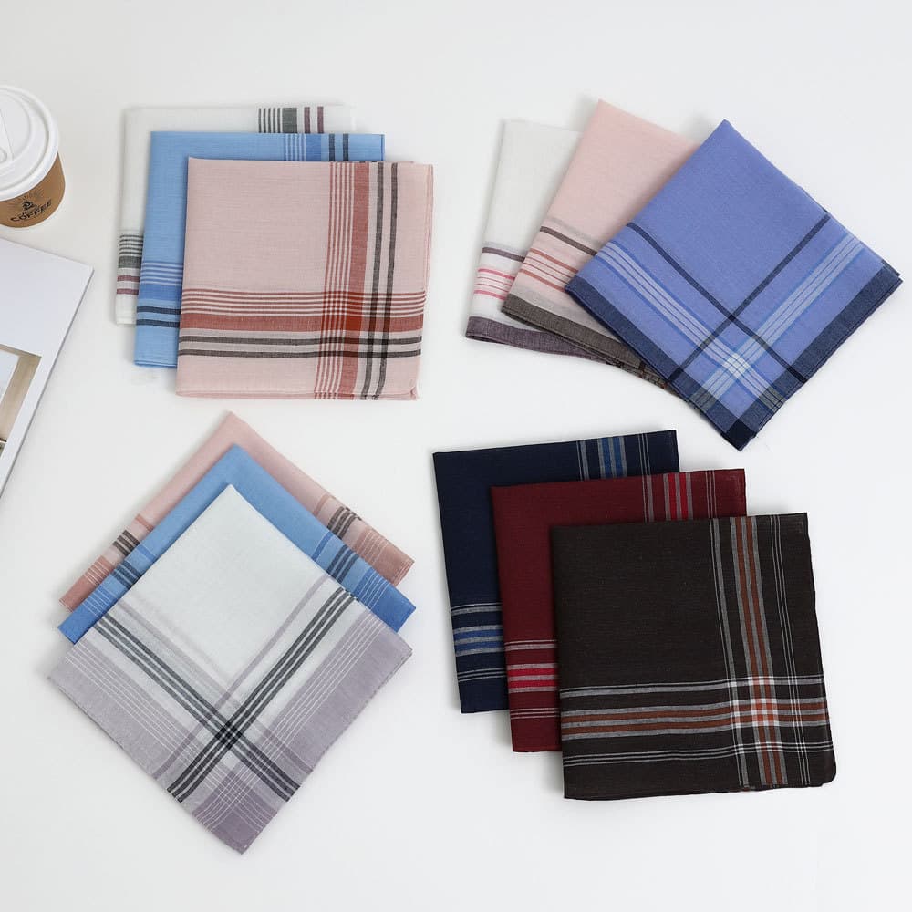 Cross-Border Bestseller Plaid Stripe Handkerchief Polyester Woven Stripe Light Color Men's Small Square Classic Gift