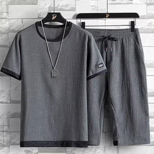 Summer Casual Sport Set for Men: Ice Silk Short Sleeve T-Shirt and Shorts, Fashionable Two-Piece Outfit