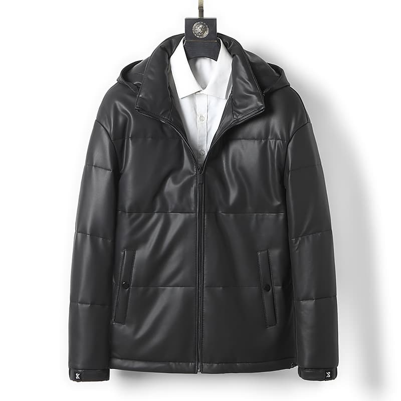 New winter men's genuine leather down jacket, sheepskin hooded, thickened, warm, goose down coat, business menswear
