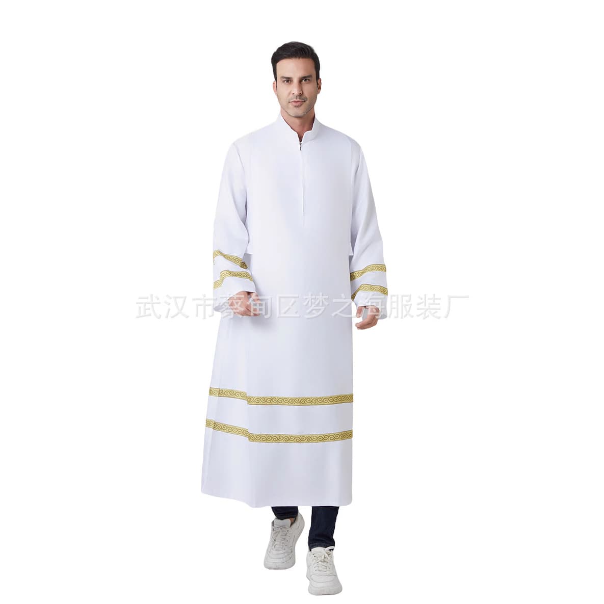 Medieval white priest cos robe church white background gold pattern fashion cospaly robe for men and women