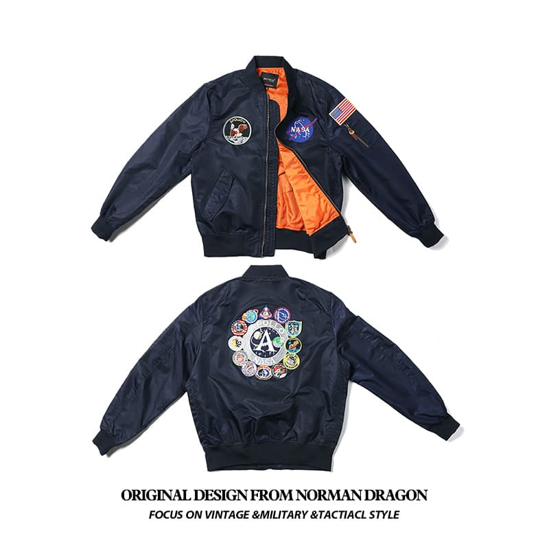 Norman Long Military Jacket USA NASA Pilot Bomber Jacket Apollo Spring Autumn Baseball Jacket Men's Workwear