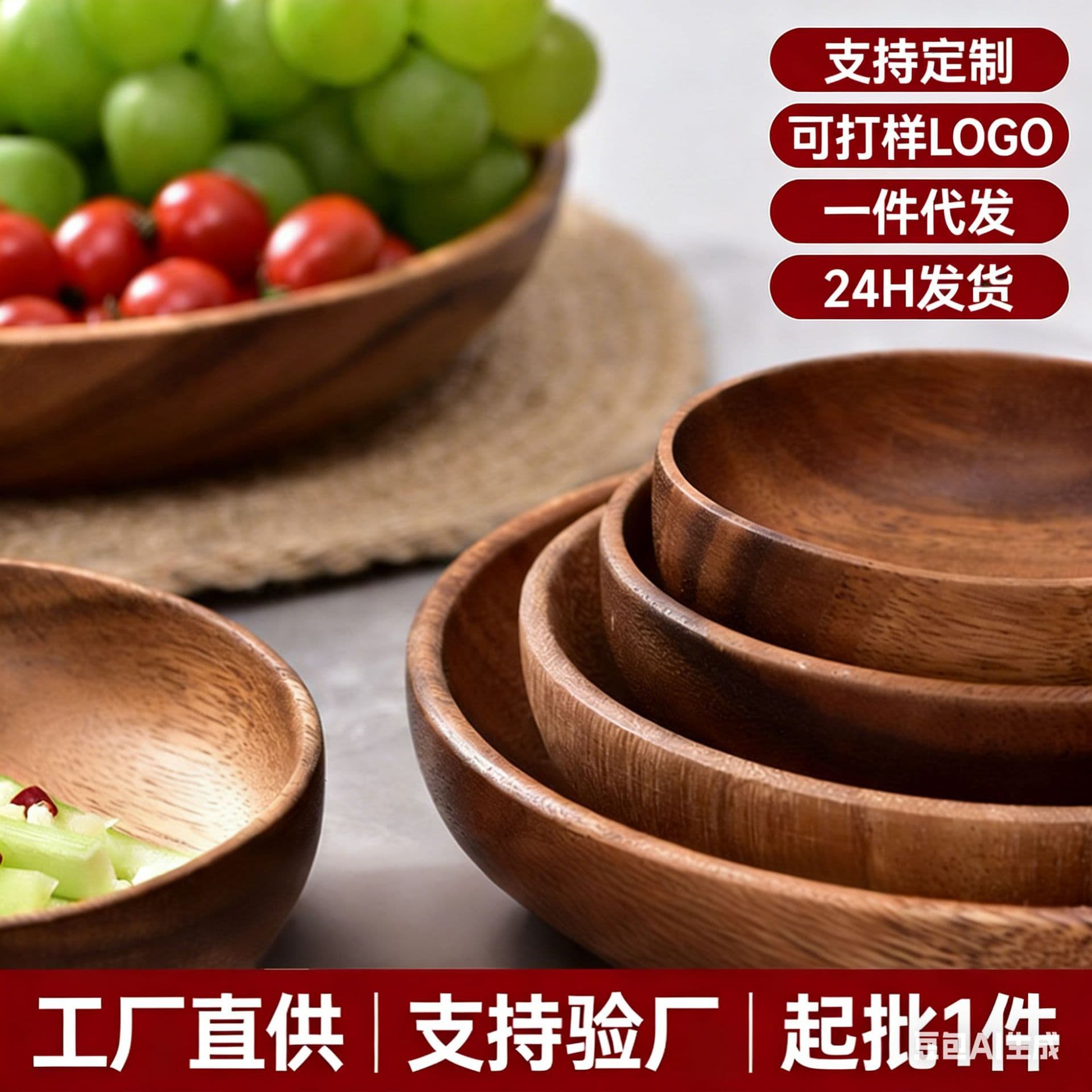 Solid Wood Round Western Style Snack Plate Cherry Wood Fruit Plate Kitchen Tableware
