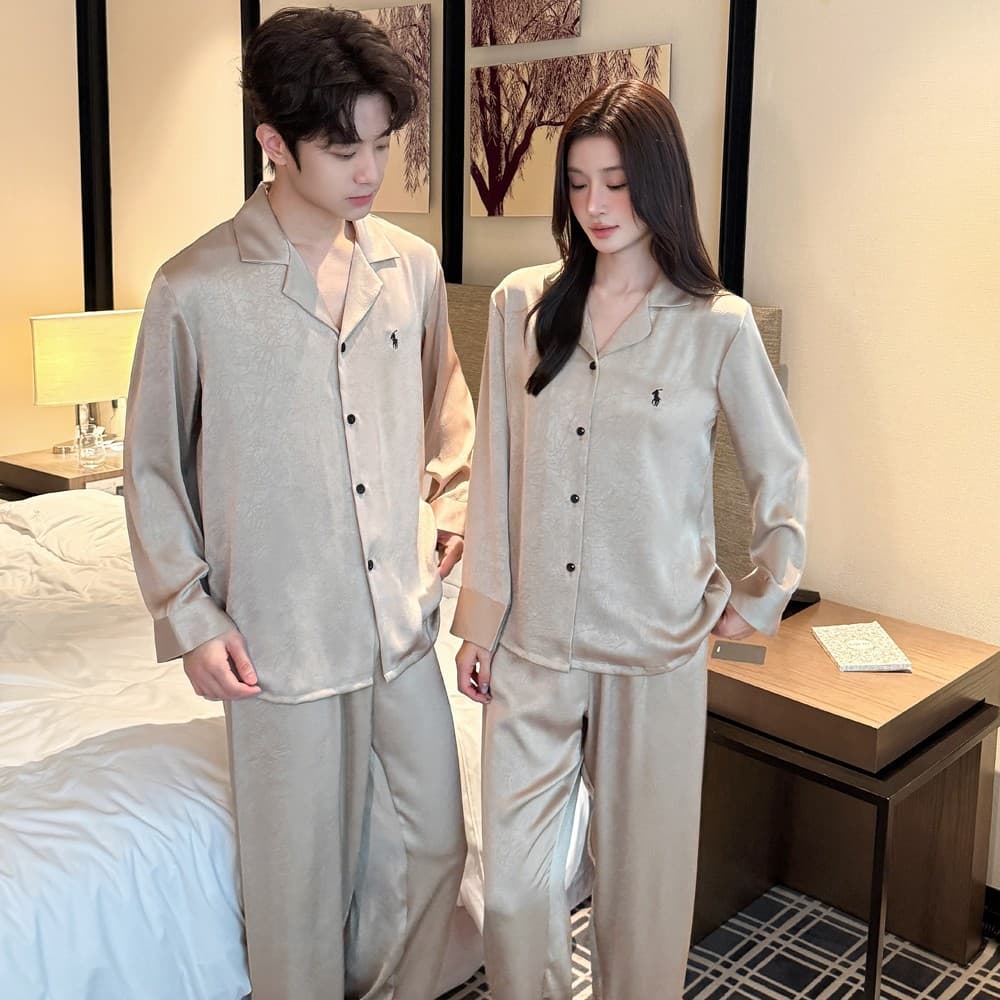 New Couple Pajamas, Light Luxurious Home Clothes Set, High-Grade Pattern Men's Large Size Long Sleeves and Trousers Women's Underwear