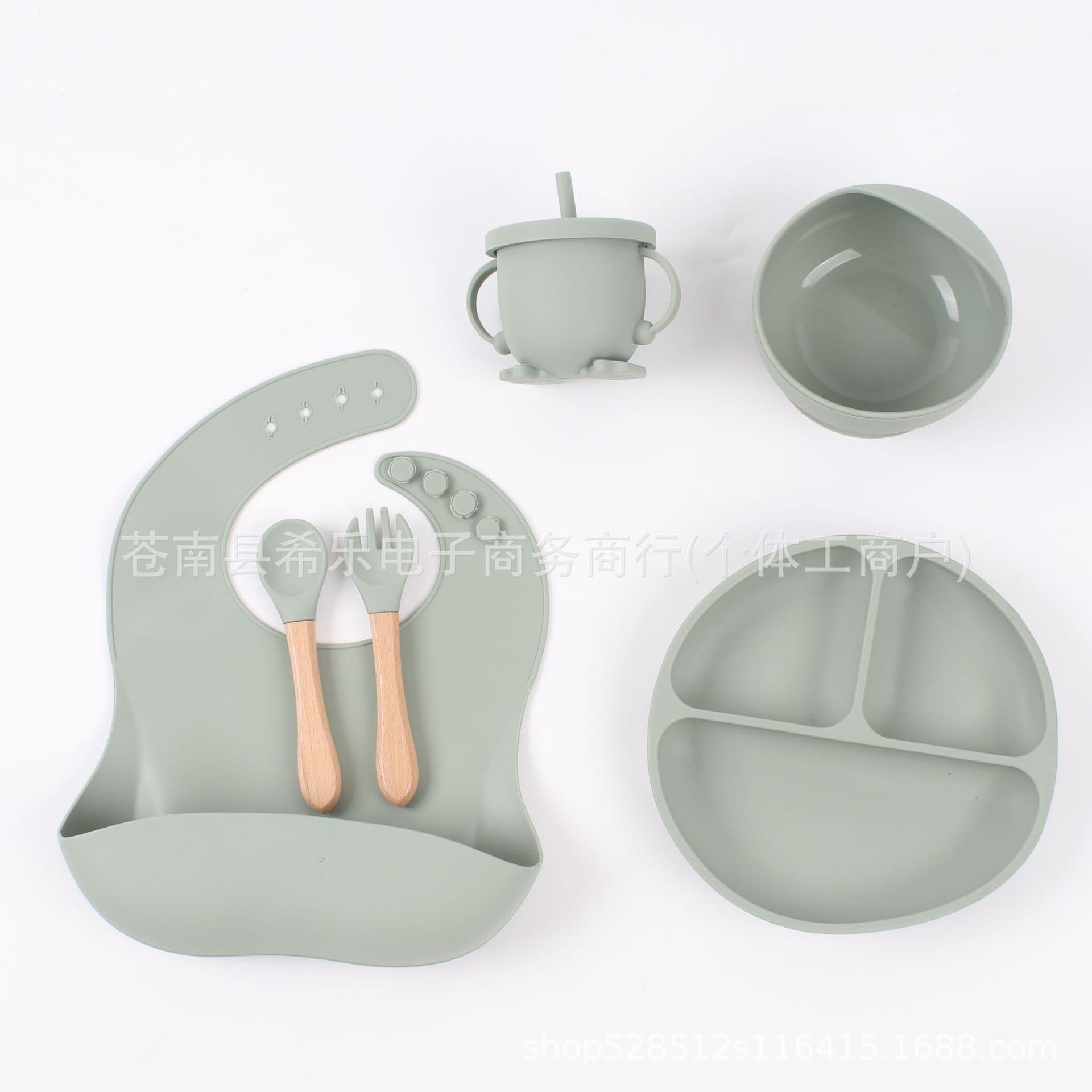 Cross-border Kids Baby Food Feeding Bowl Set, Infant Training Stainless Steel Plate, Fork and Spoon, Duckbill Cup, 6-Piece Set, Mother and Baby Supplies