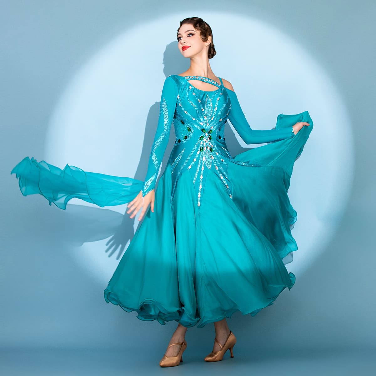 Orange-tonic dopamine! European fashion modern dance dress S7112 heavy industry imitation Austrian diamond custom-made ballroom dance dress