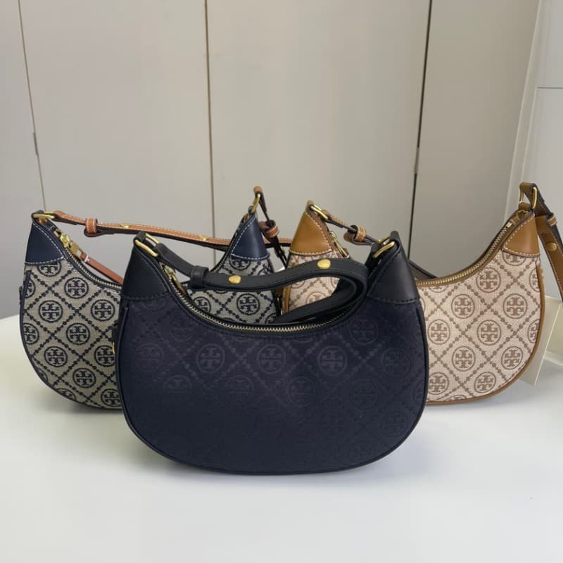 TB New rtyburch Croissant Bag Full Print Vintage Moon Bag Shoulder Crossbody Bag Diamond Grid Crescent Bag for Women